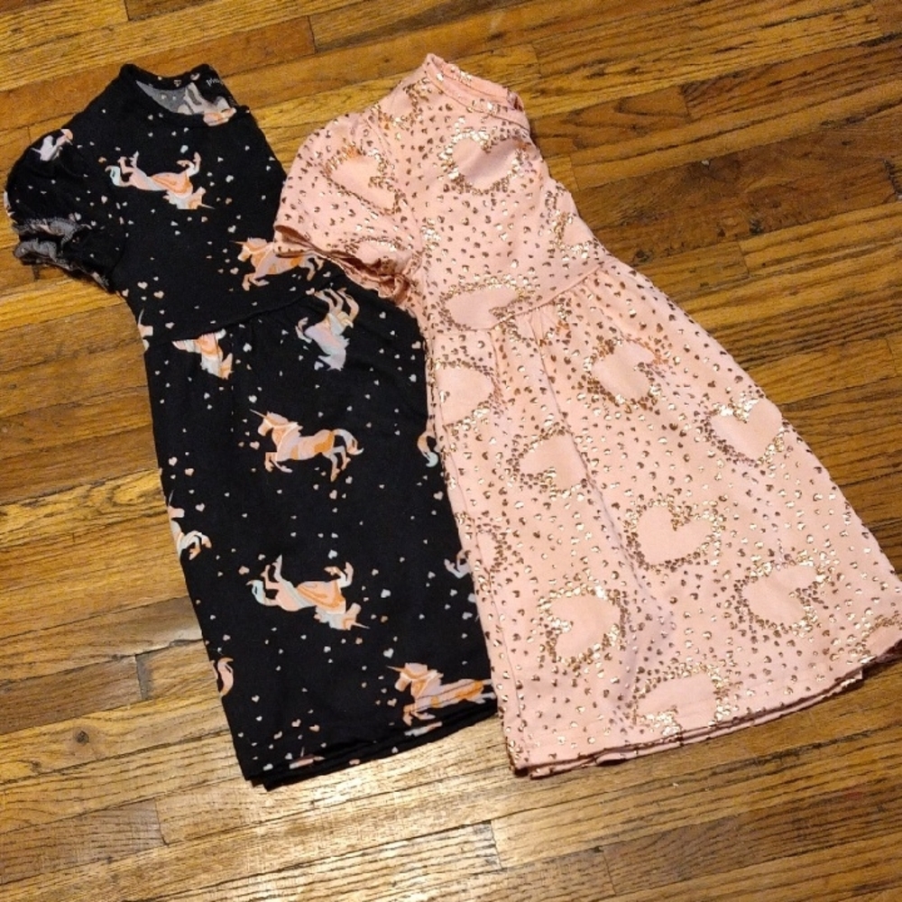 Adorable Unicorn and Heart Kids Dresses Set